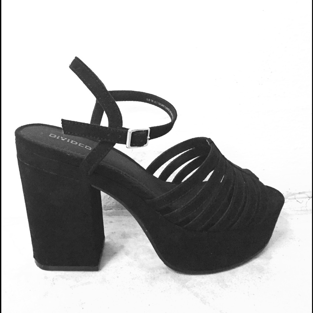 Black H&M Divided Open-Toe Chunky Heels Size 38