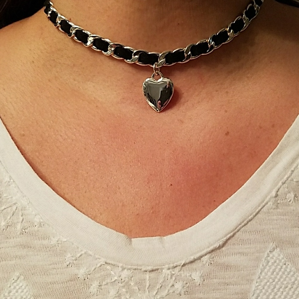 MACY'S Black Suede & Silvertone Necklace SET