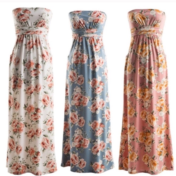 Floral Maxi strapless long Dress - Picture 3 of 8