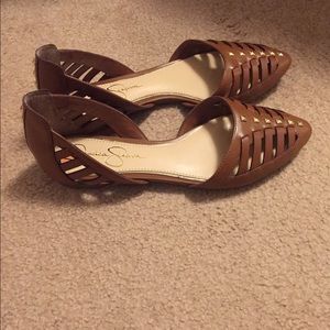 Tan leather slip-ons