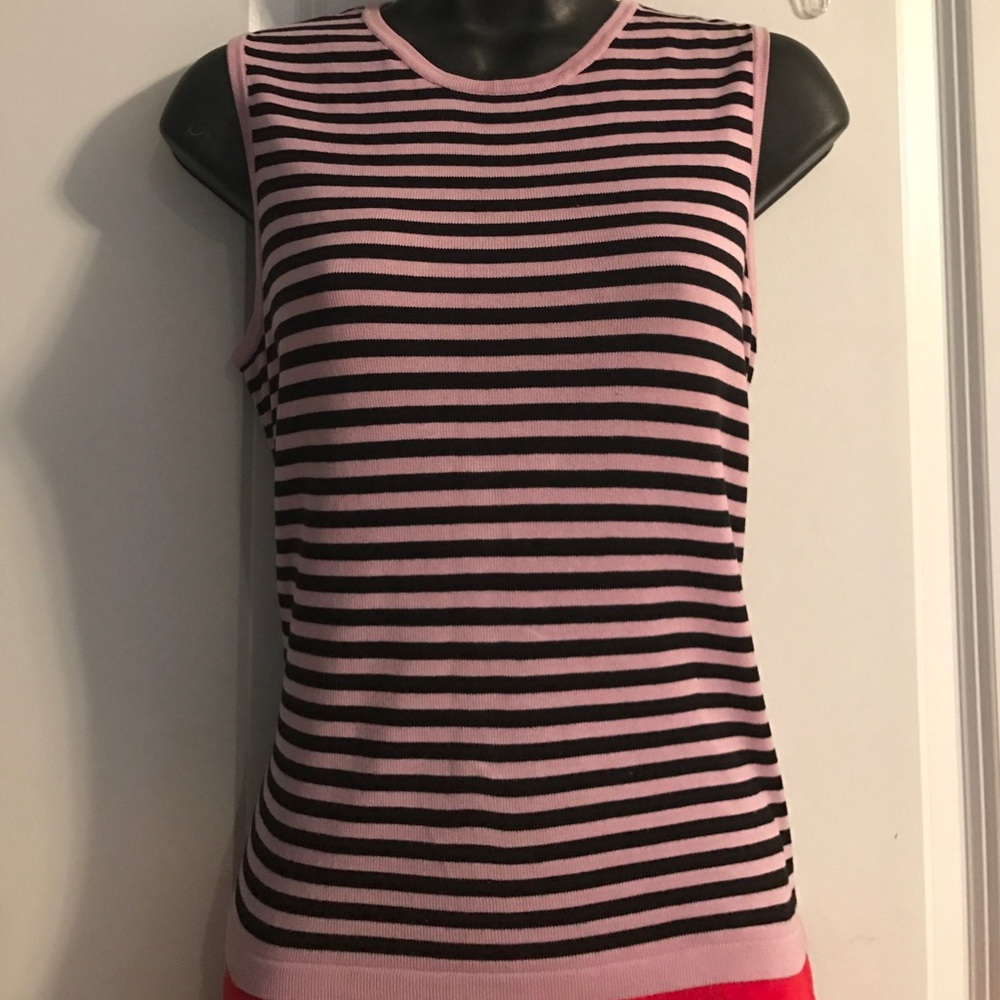Mauve & Black Horizontal Sleeveless Shell Blouse