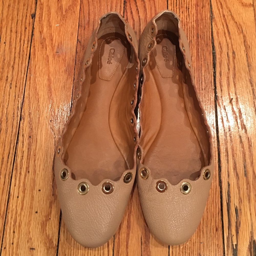 Chloe Scalloped Ballerina Flats 36 1/2 Nude