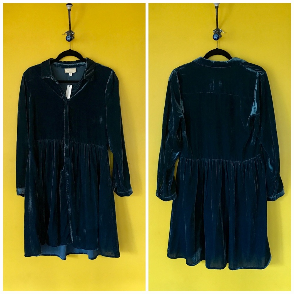 Anthropologie Blue Velvet Dress
