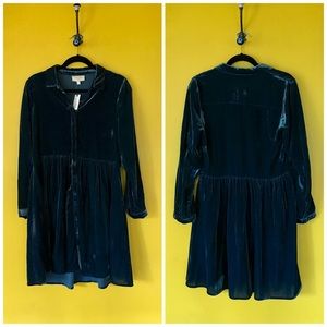 Anthropologie Blue Velvet Dress