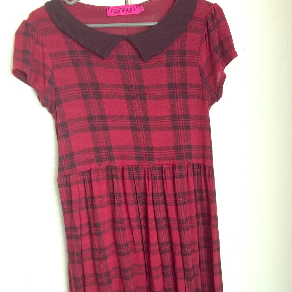 Plaid empire waist petites red mini dress