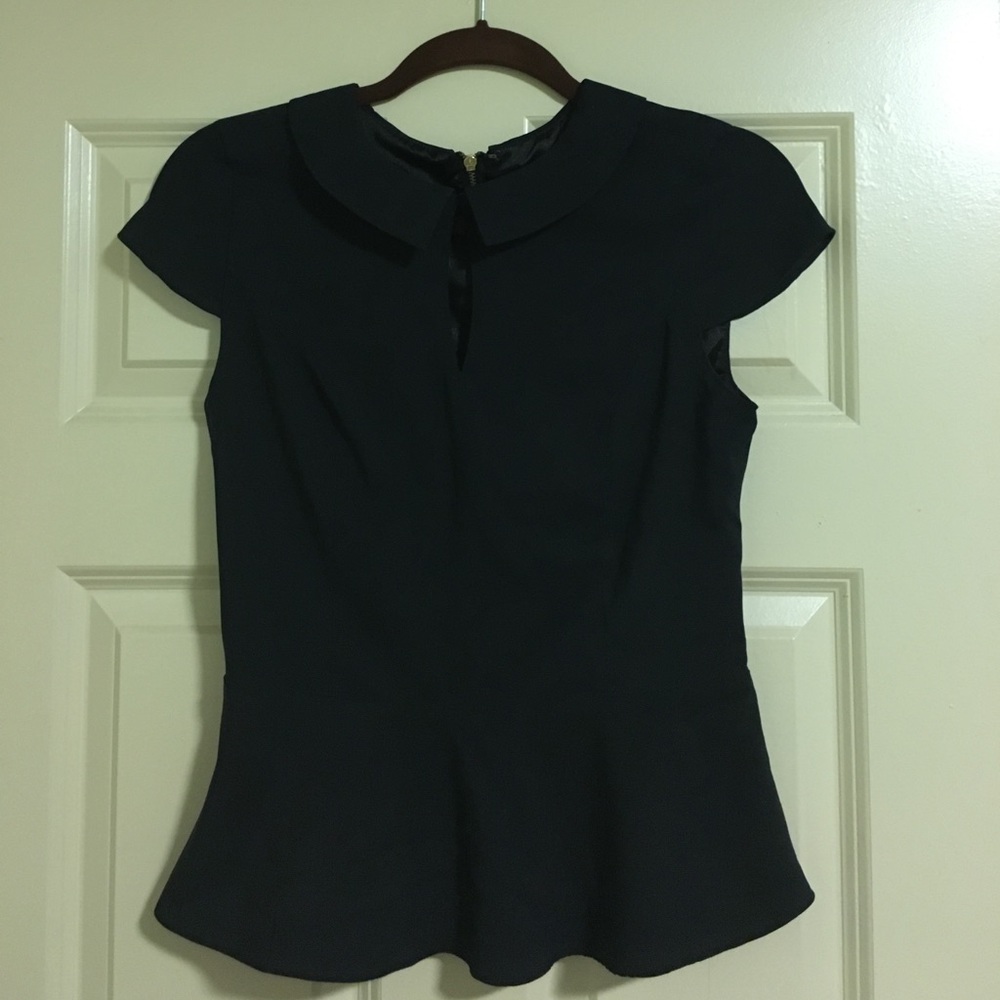 Express Black Peter Pan Collar Peplum Top