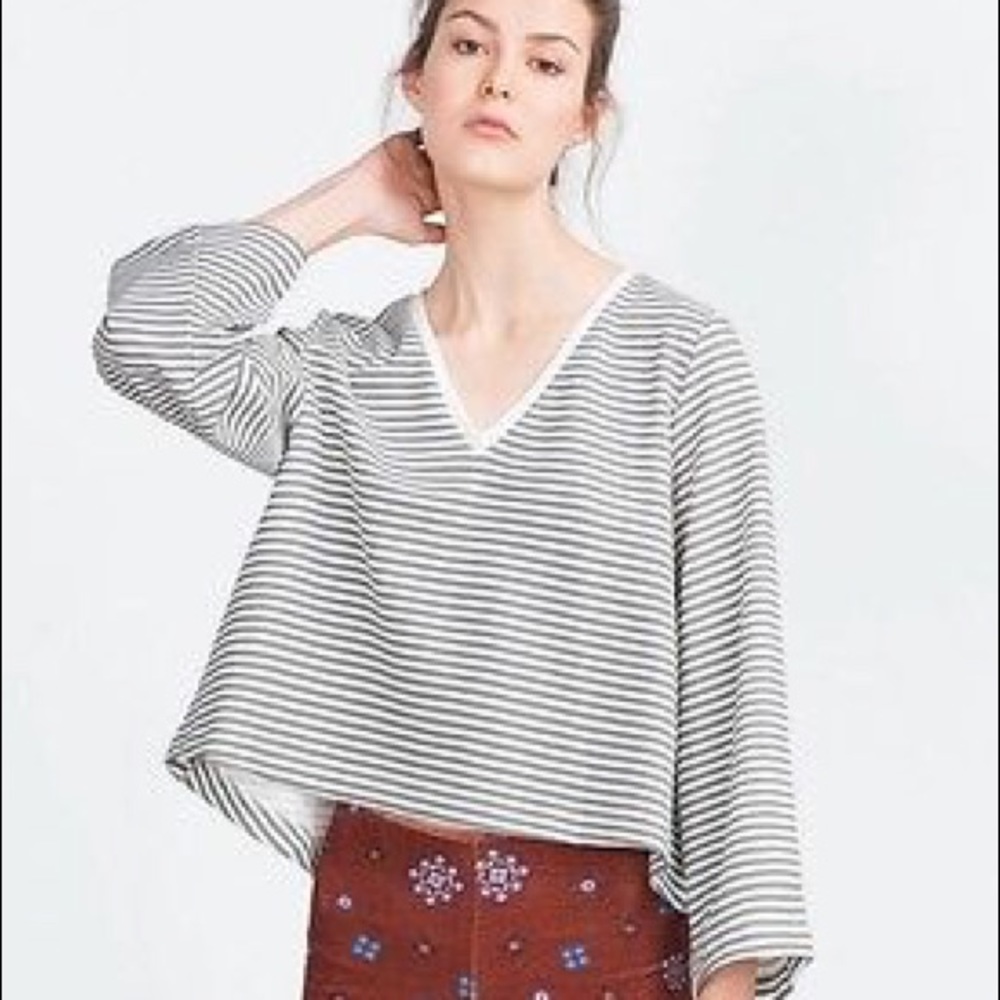 ZARA Bell Sleeve Striped Sweatshirt