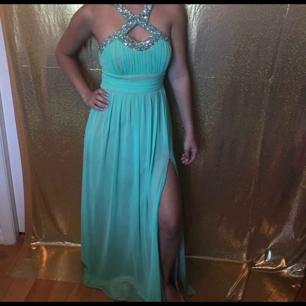 Halter Jeweled Prom Dress