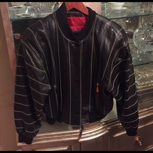 Escada black leather bomber jacket