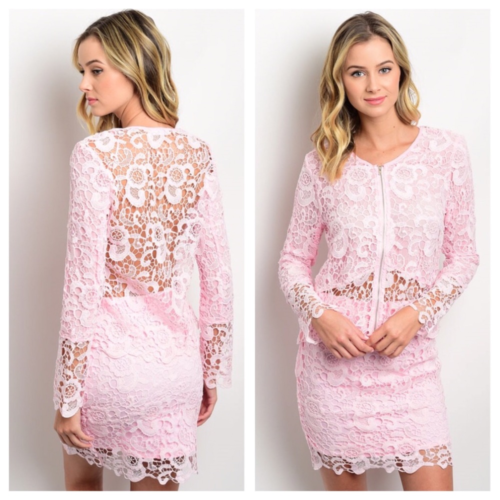 Lovely Light Pink Crochet Top & Skirt