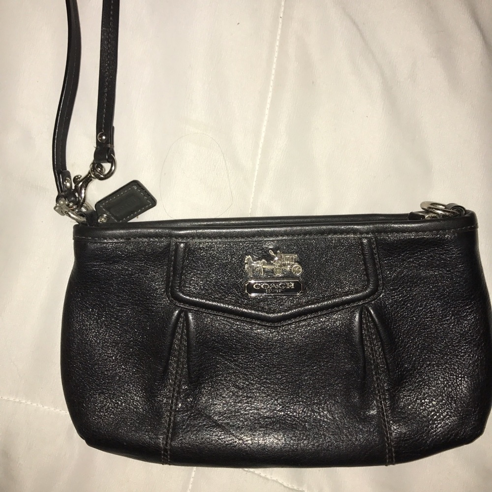 Coach black leather wristlet