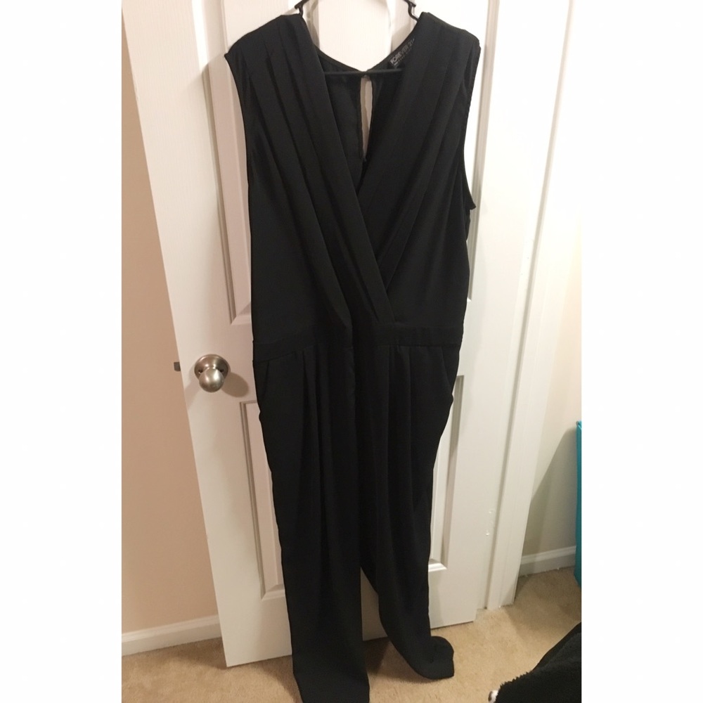 Forever 21 plus black deep v jumpsuit