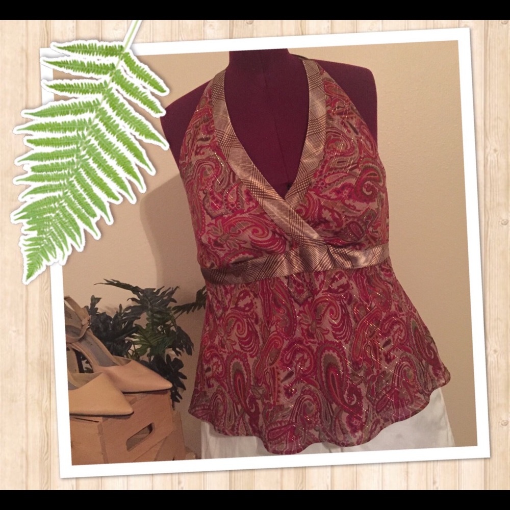 👚Lane Brant red paisley print halter top