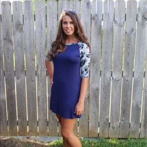 NWT, Lightweight Navy Dress with Floral Sleeves