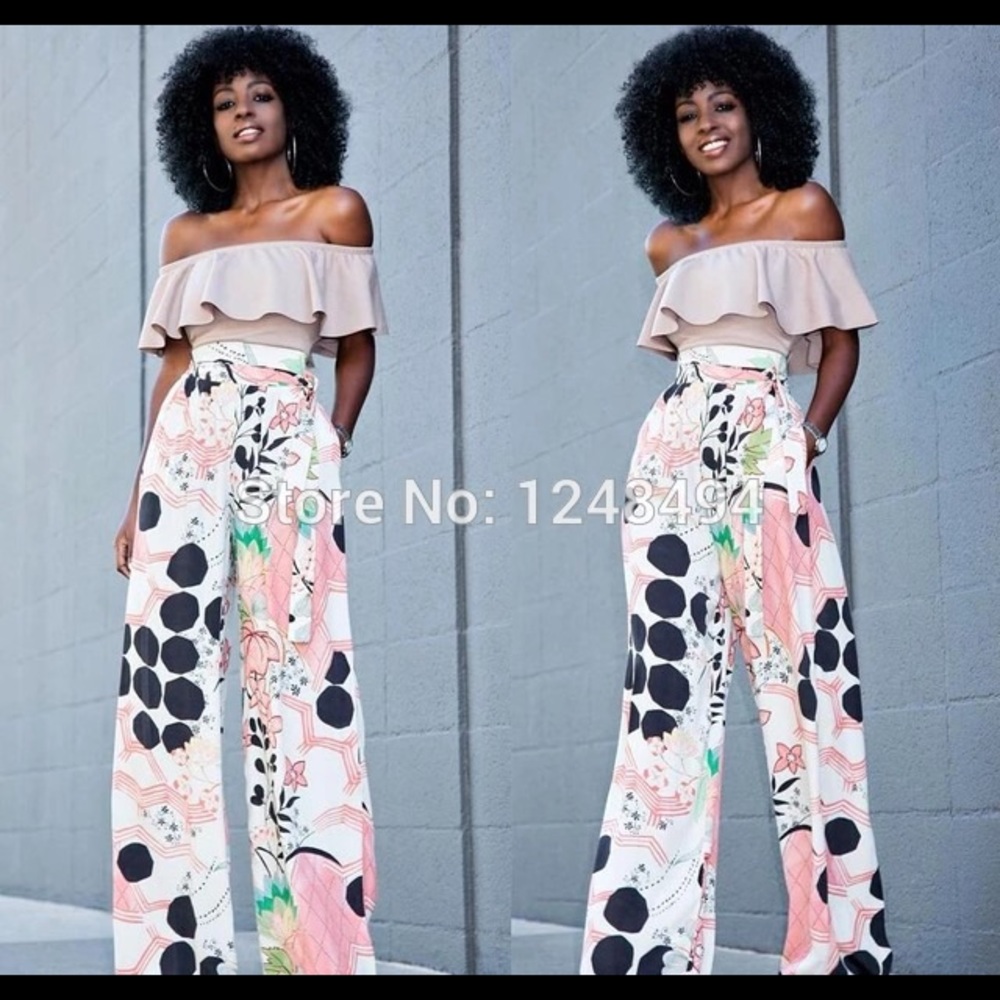 Top (plain) pant (printed) outfit