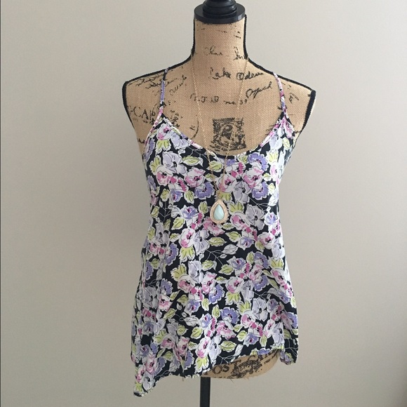 Lily White Tops - Black and floral racerback tank