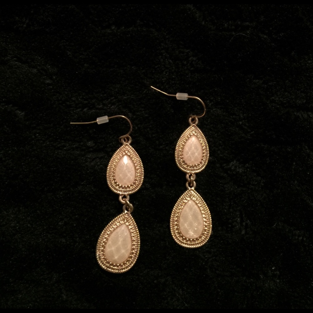 Gold and cream dangle earrings