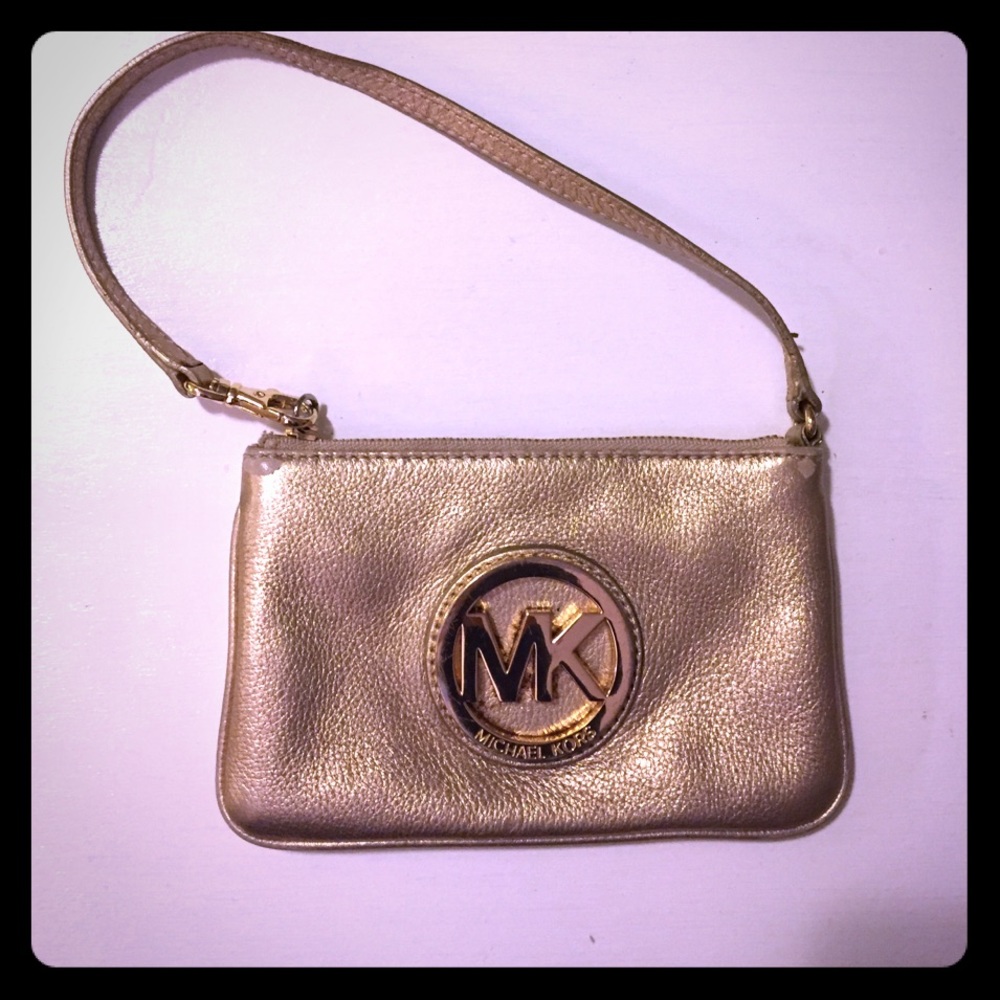 Gold leather Michael Kors wristlet