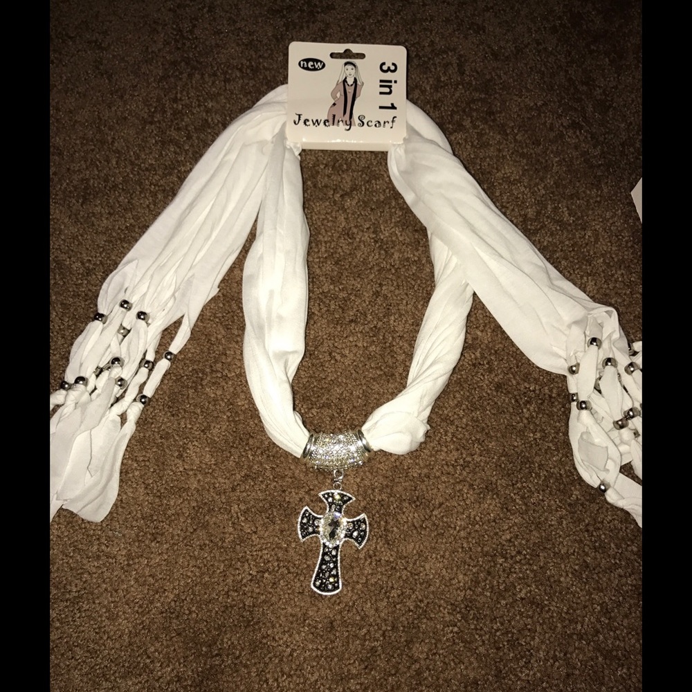 Faithful White jewelry scarf