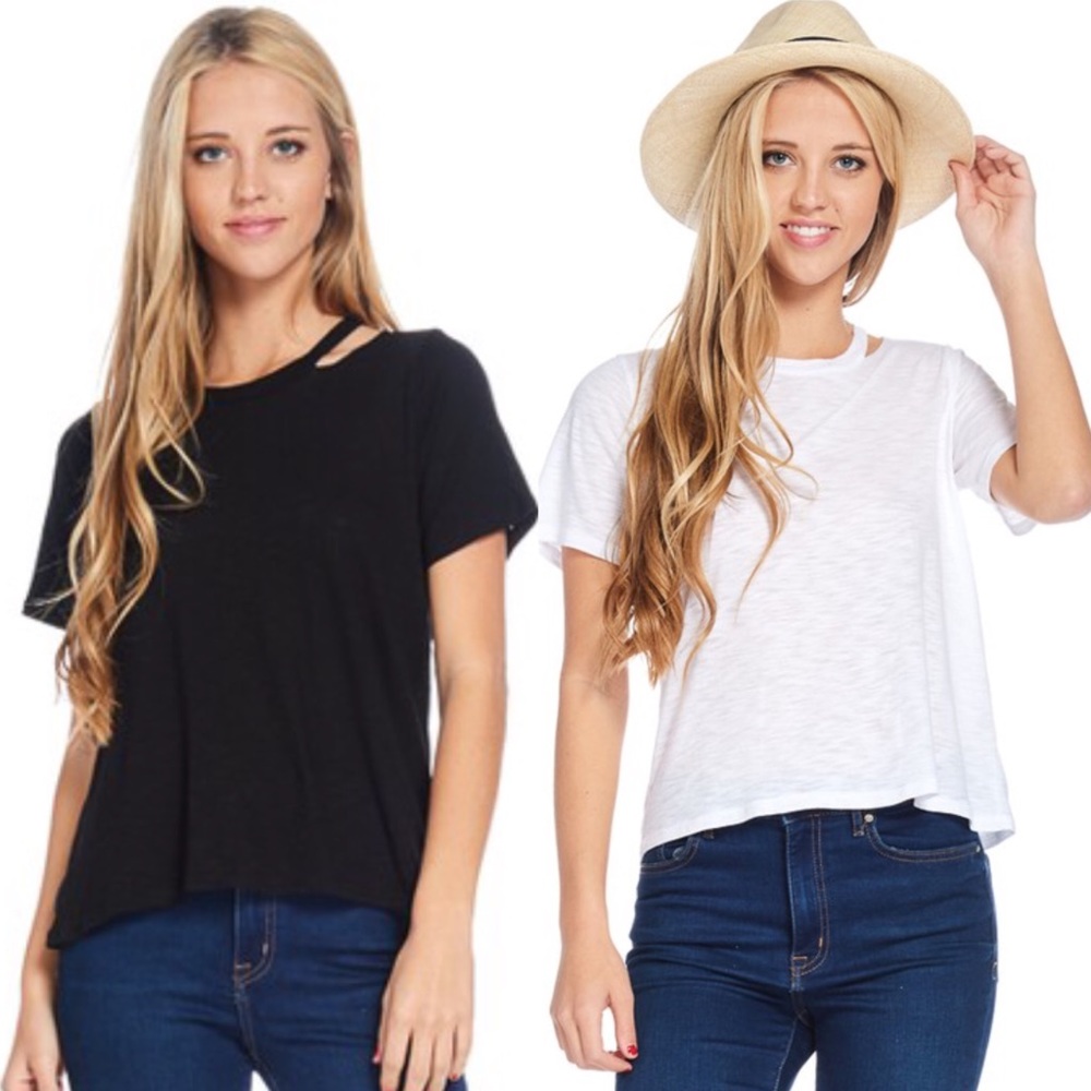 Distressed neck t-shirt