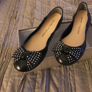 Black leather flats