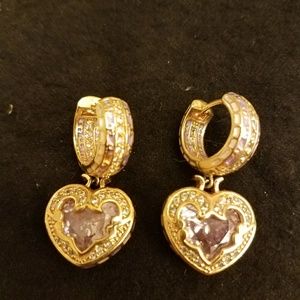 Gold tone and pink dangled earrings