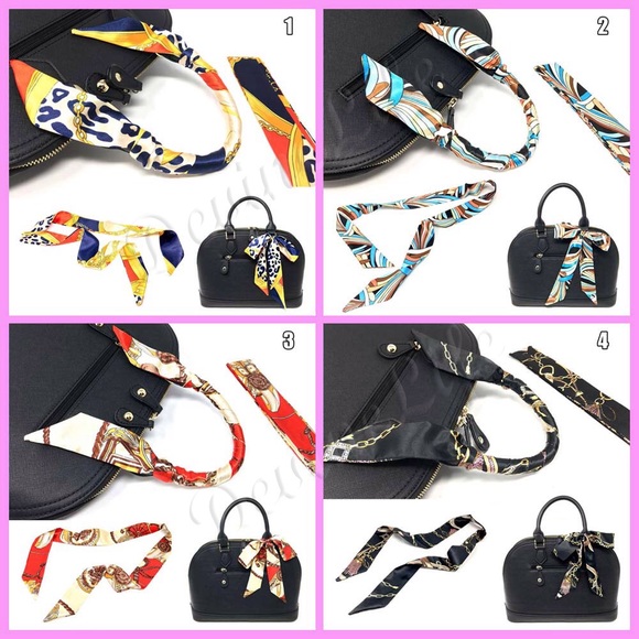 2pc Silk Twilly Scarf Purse Bag Handle Wrap Ribbon - Picture 4 of 8