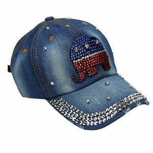 Rhinestone-Baseball Cap Denim