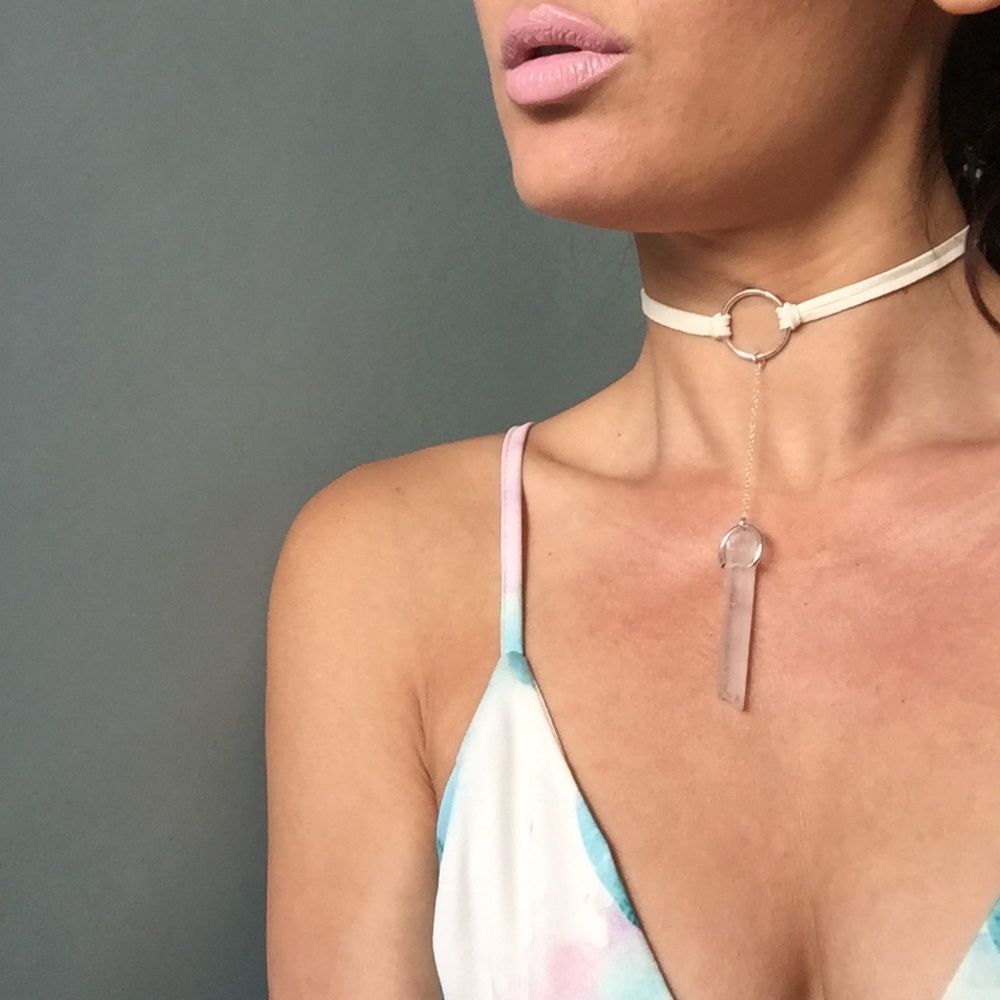 Real Crystal Rod Sterling Silver Handmade Choker