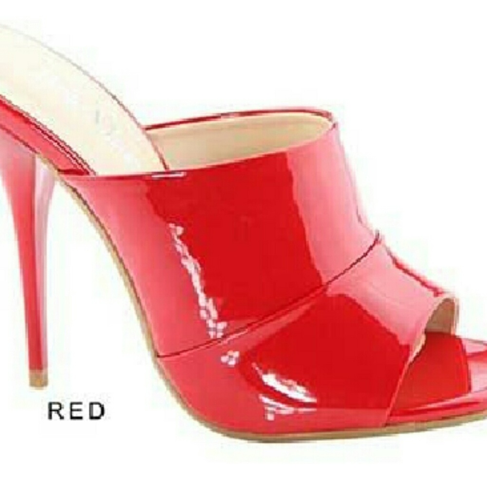 New Red Patent High Heel Slide Mule Stiletto Open Toe Women's Dress Shoes.