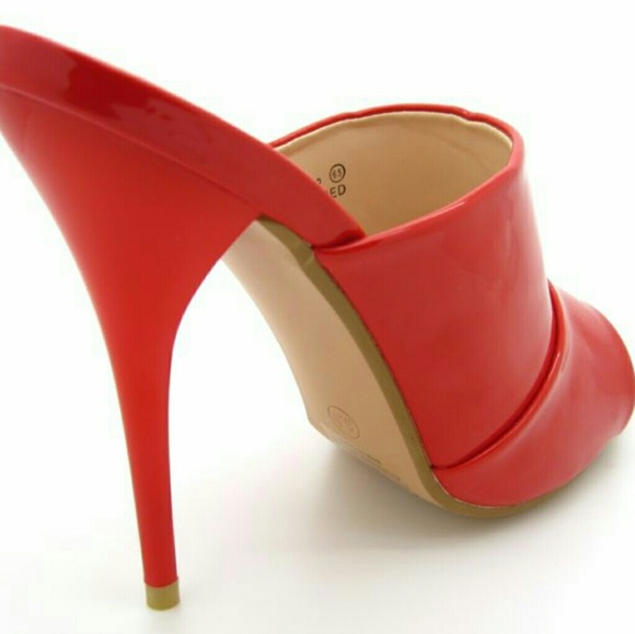 New Red Patent High Heel Slide Mule Stiletto Open Toe Women's Dress Shoes. - Picture 2 of 4