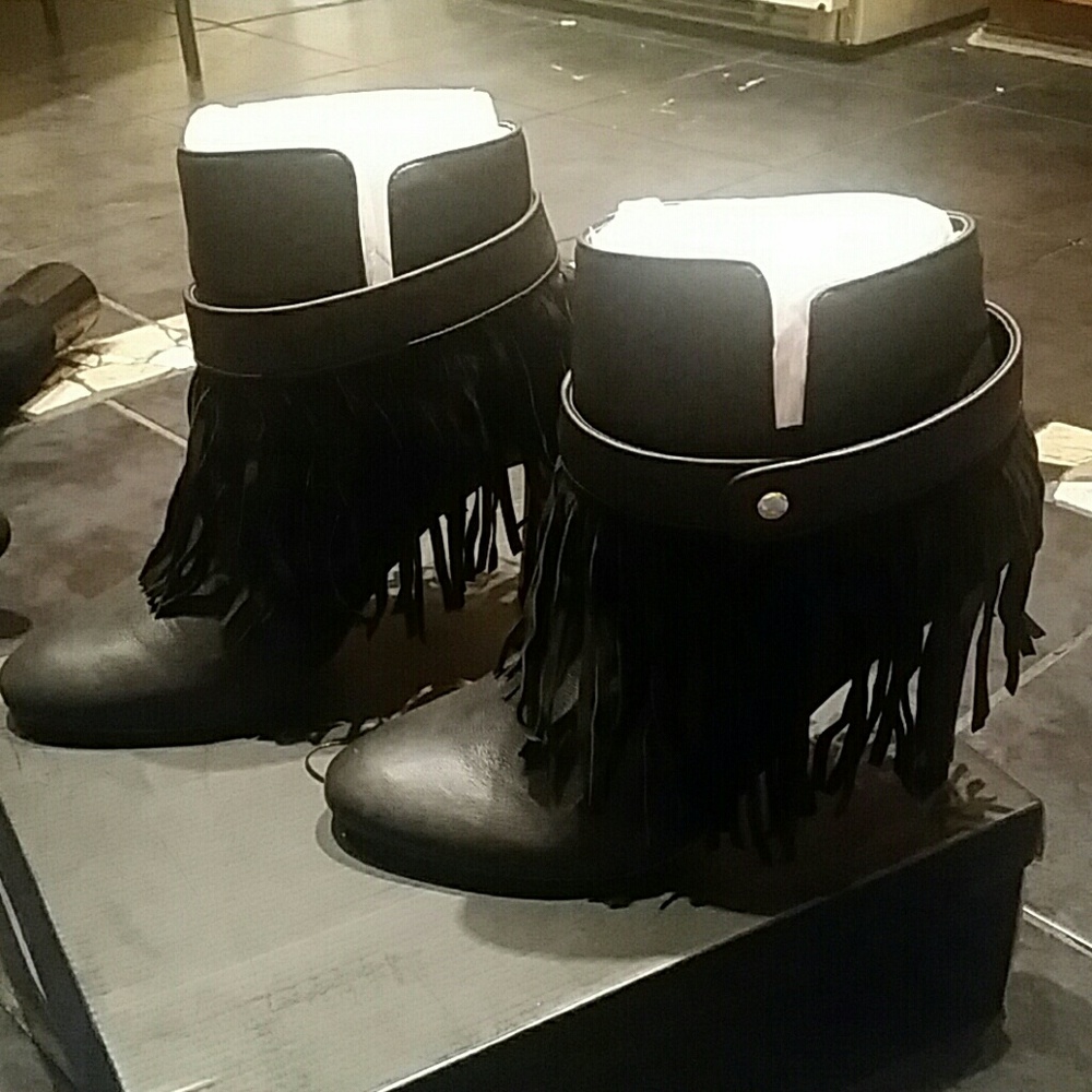 June Ambrose Leather Dress Bootie w Removable Frin