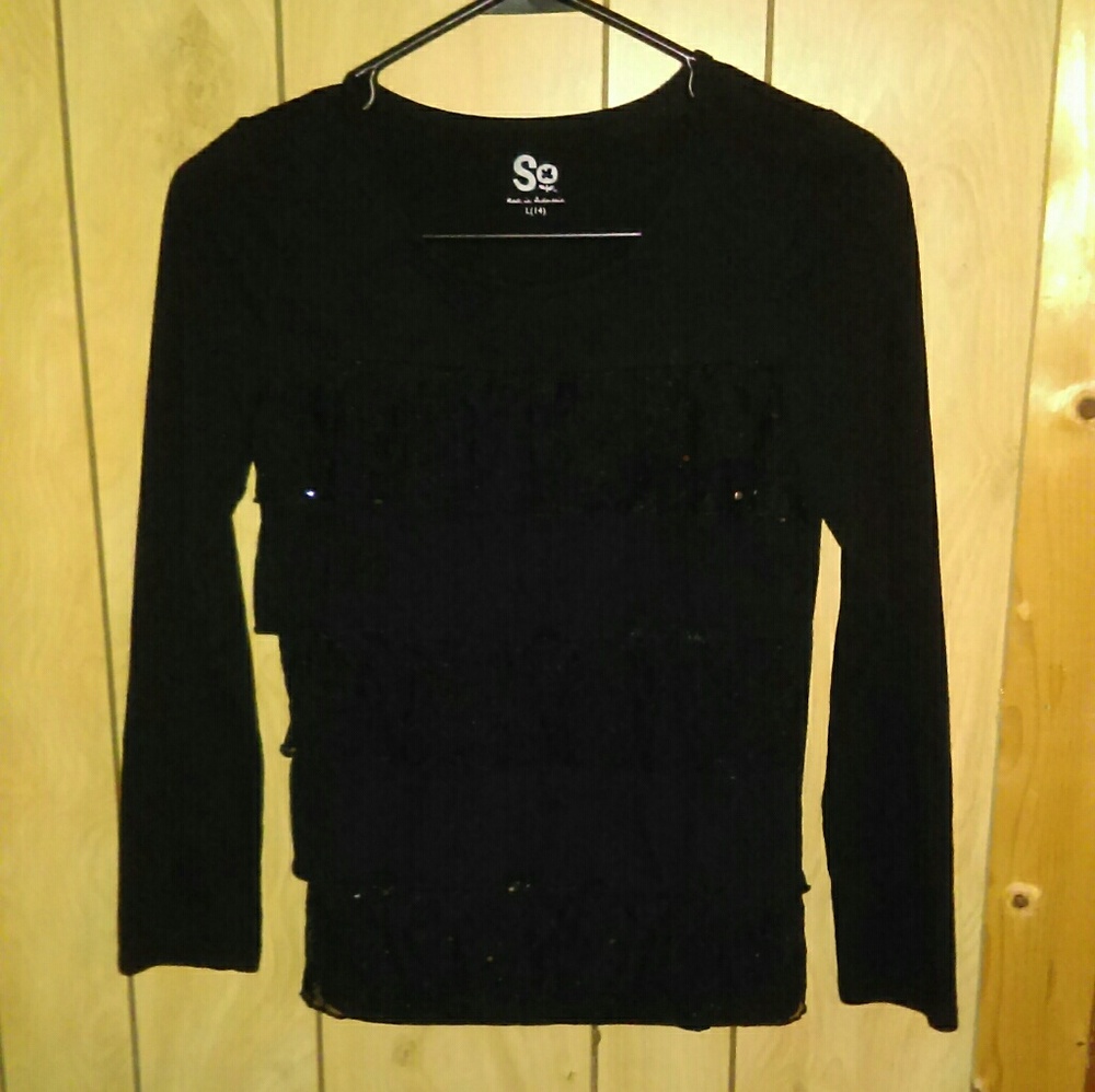 So long sleeve layered sequins and lace blouse