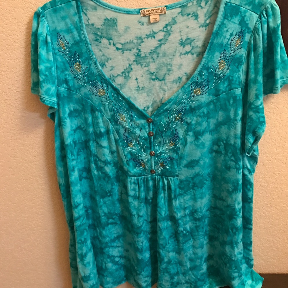 Teal blouse with crystal detail