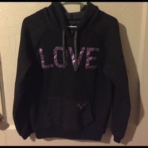 AE American Eagle Gray Love Hoodie Medium