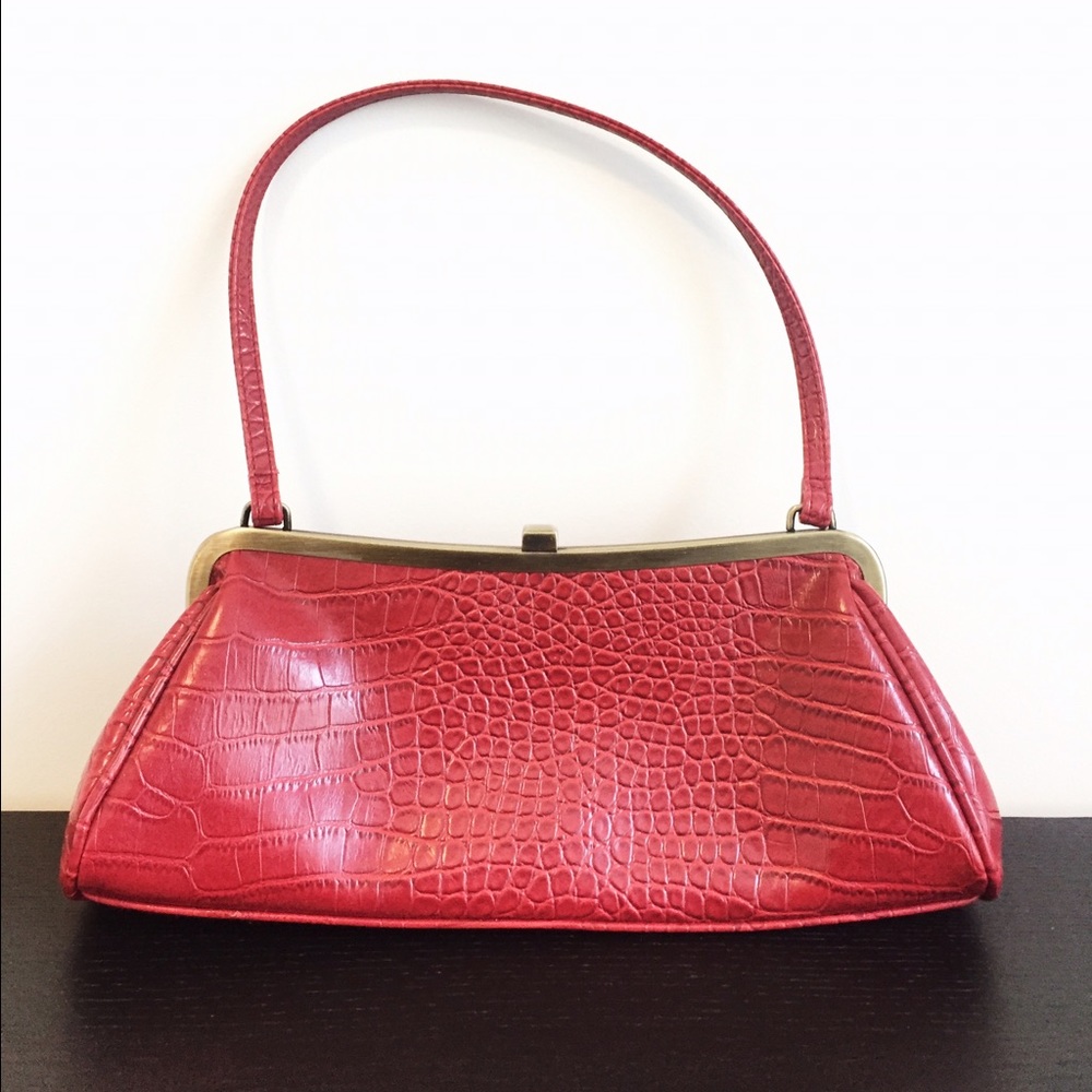 Vintage Vegan Leather Shoulder Bag Ruby Red