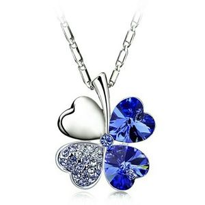 Sapphire Blue Crystal  Four Leaf Clover Necklace