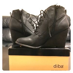 Black lace up wedges (zipper on side) Size 7 1/2