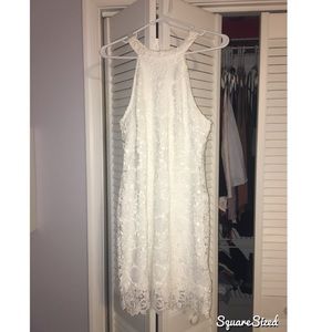 LuLu's White Lace High Neck Dress