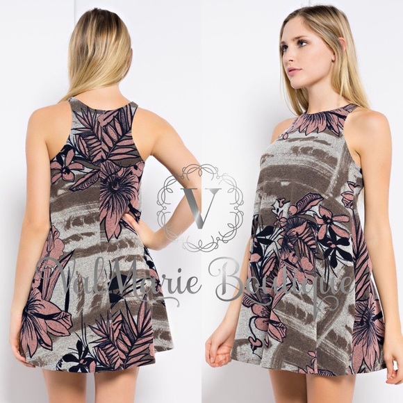 FLORAL BRUSHED MINI SWING DRESS - Picture 2 of 6