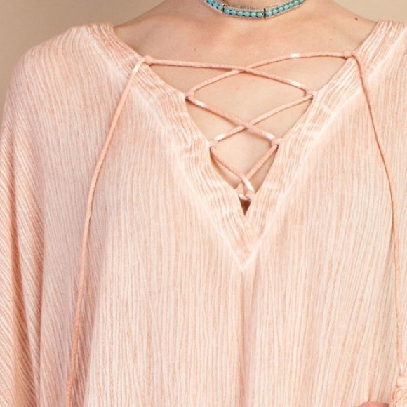 ❤️HP❤️ Oil Washed Gauze Poncho- LIGHT BRICK - Picture 2 of 3