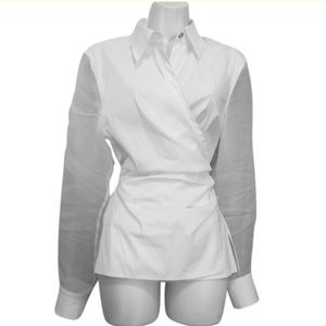 NWT Escada Couture Sheer Sleeve Wrap Blouse