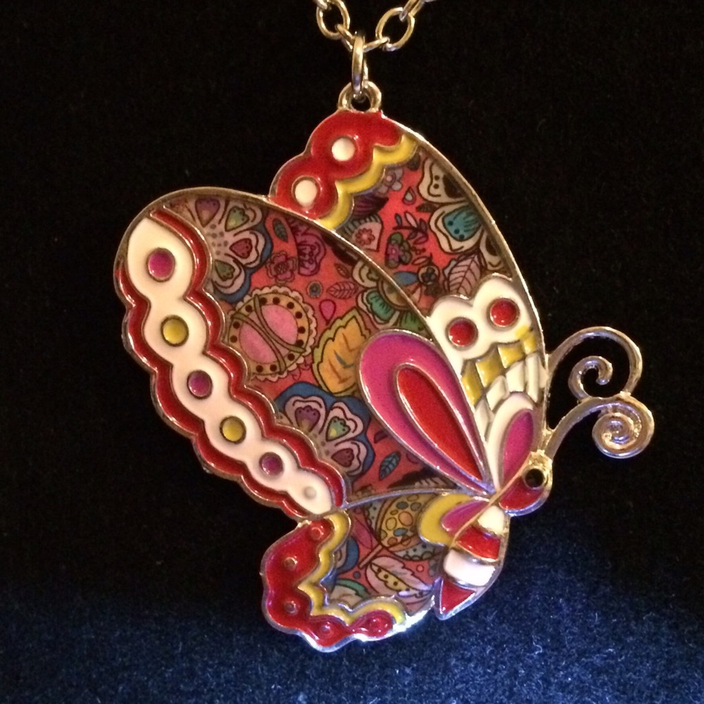 STATEMENT ENAMEL JEWELRY BUTTERFLY NECKLACE