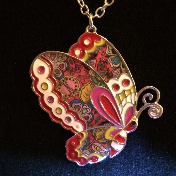 STATEMENT ENAMEL JEWELRY BUTTERFLY NECKLACE - Picture 2 of 4