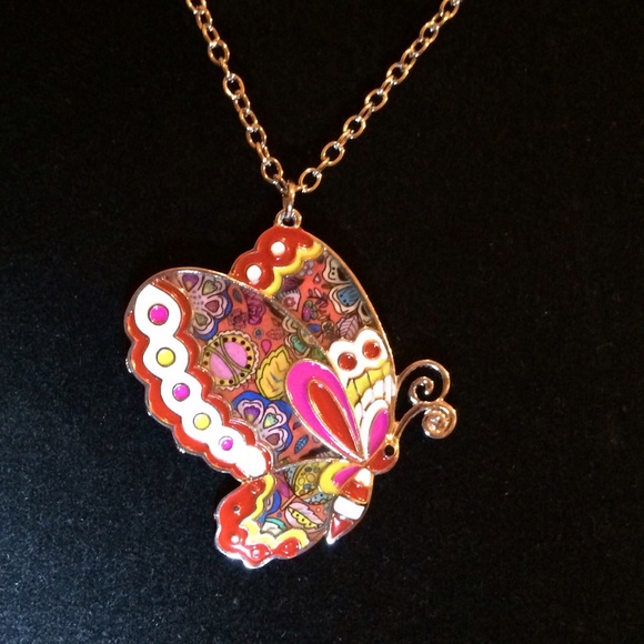 STATEMENT ENAMEL JEWELRY BUTTERFLY NECKLACE - Picture 3 of 4