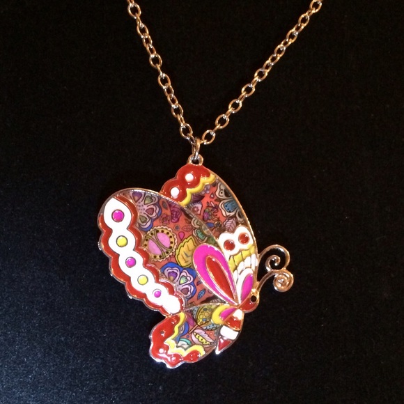 STATEMENT ENAMEL JEWELRY BUTTERFLY NECKLACE - Picture 4 of 4