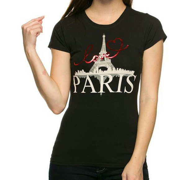 Tops - Black Love Paris Graphic Print Tee Shirt Tops - Black Love Paris Graphic Print Tee Shirt