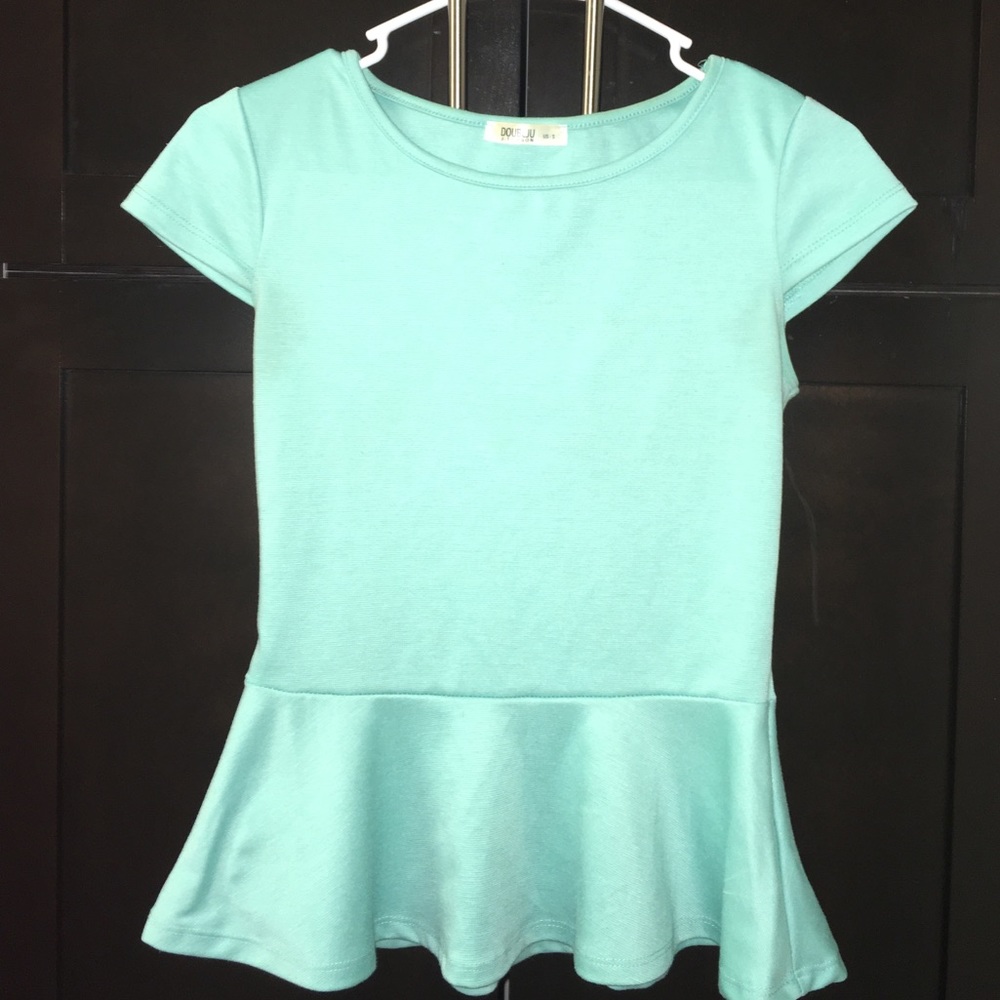 Turquoise Blouse Pleated Trim