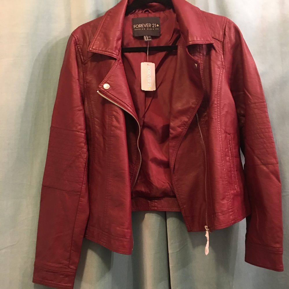 Amazing 1x burgundy faux moto jacket forever 21