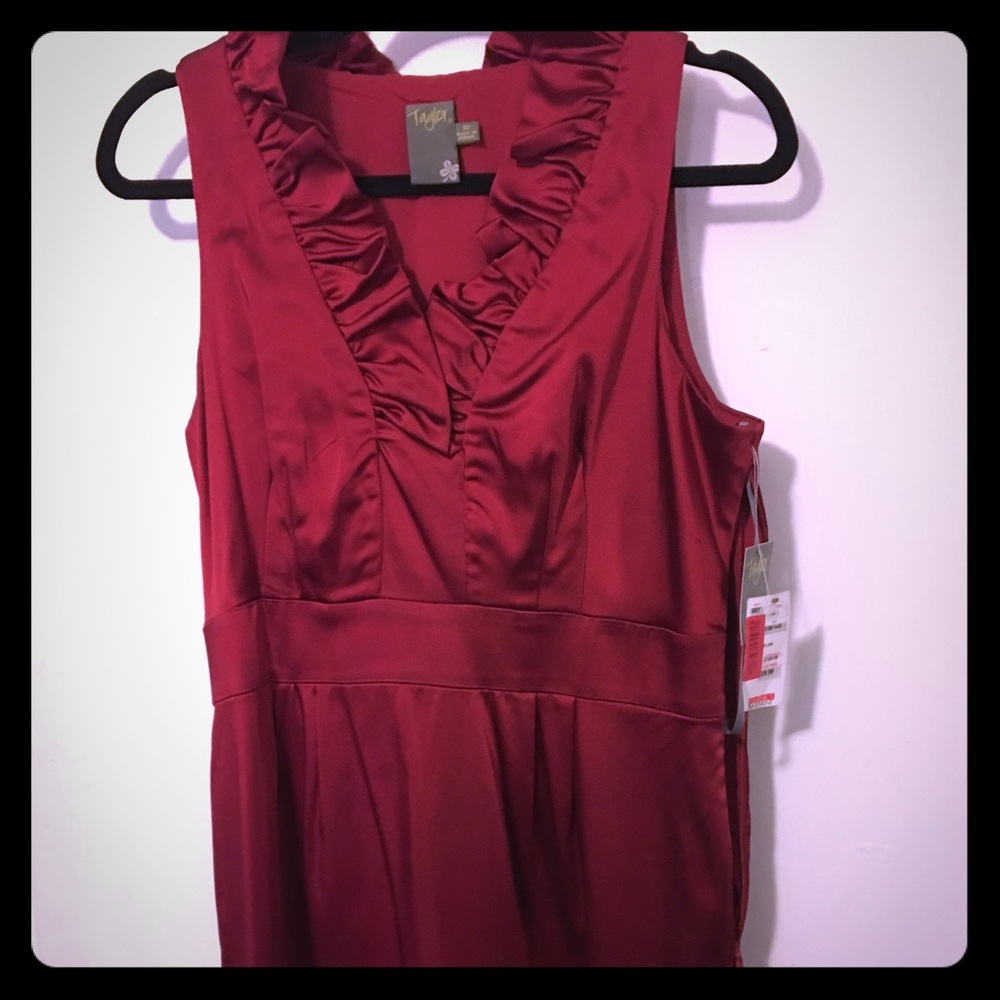 Satin ruffled neck midi dress Taylor  Sz12 NWT